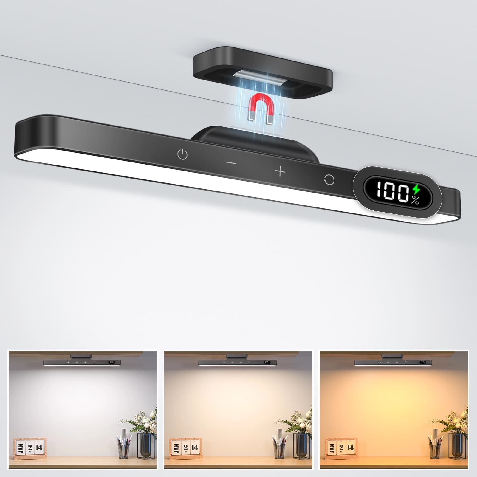Lampka LED z magnetycznym uchwytem z wbudowaną baterią 2500mAh, do garderoby, do sypialni do czytania, do łazienki z możliwością ładowania USB-C