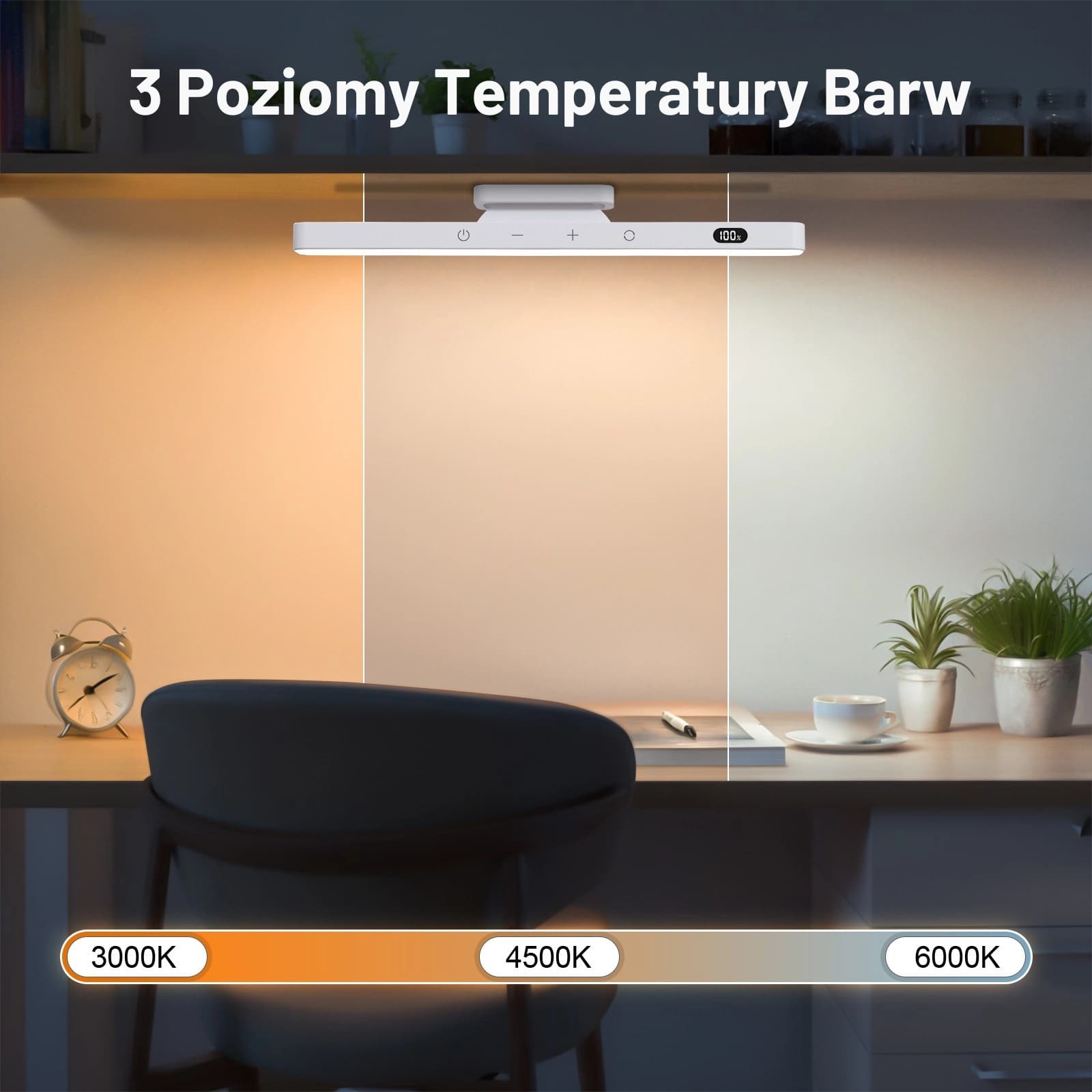 Lampka LED z magnetycznym uchwytem z wbudowaną baterią 2500mAh, do garderoby, do sypialni do czytania, do łazienki z możliwością ładowania USB-C